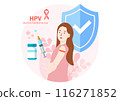 Woman shows off an orange plaster after receiving the vaccine. Prevent hpv virus infection and medication treatment, Reducing the chance of infection through vaccination, HPV (Human Papillomavirus) 116271852
