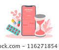 Menstrual calendar cycle tracker mobile app on smartphone screen, Period ovulation days tracker, Pregnancy planning, Check menses, Technology for women's health, Vector illustration. 116271854