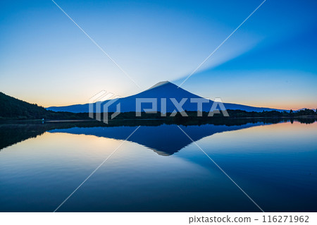 [Shizuoka Prefecture] Mt. Fuji seen from Lake Tanuki in summer at sunrise 116271962