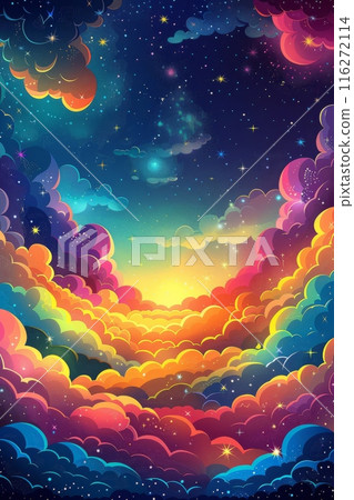 Colorful starry sky and clouds cartoon background 116272114