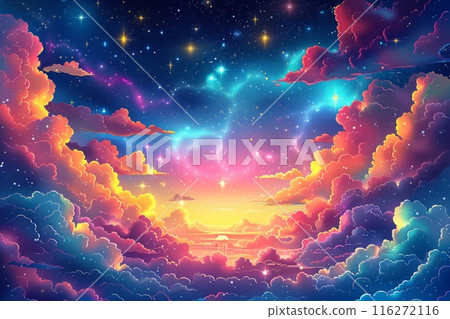 Colorful starry sky and clouds cartoon background 116272116