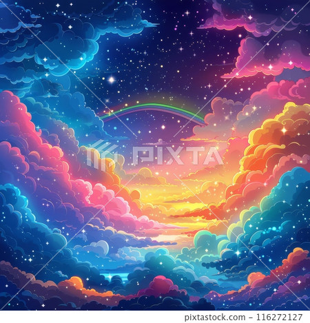 七彩星空與雲彩卡通背景 116272127