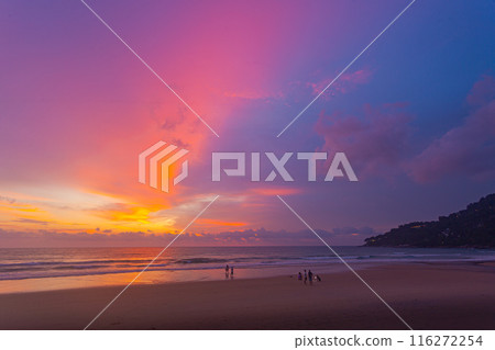 Stunning sunset over the sea with colorful clouds in the sky. Stunning sunset over the sea with colorful clouds in the sky. 116272254