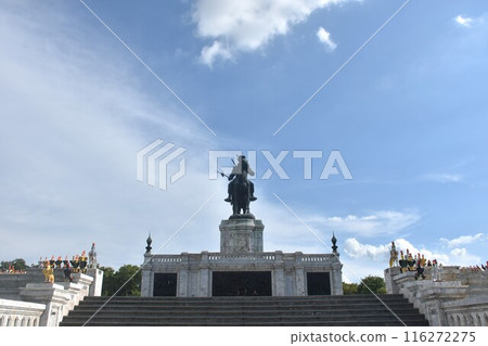 monument of king Naresuan the great Thai hero who restoring independence from Burma in Ayutthaya Thailand monument of king Naresuan the great Thai hero who restoring independence from Burma in Ayutthaya Thailand 116272275