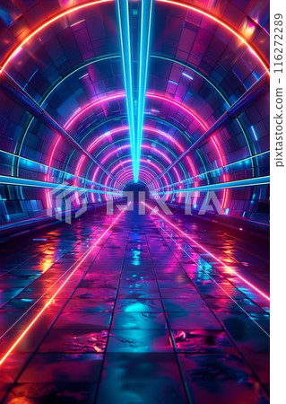 Blue and purple neon light tunnel background 116272289