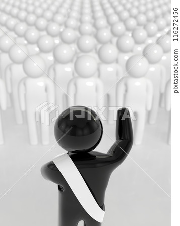 Candidate giving a speech to the audience during an election, black, vertical, 3D illustration Candidate giving a speech to the audience during an election, black, vertical, 3D illustration 116272456