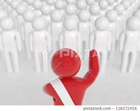 候選人在選舉中向觀眾發表演講,紅色水平 3D 插圖 候選人在選舉中向觀眾發表演講,紅色水平 3D 插圖 116272458