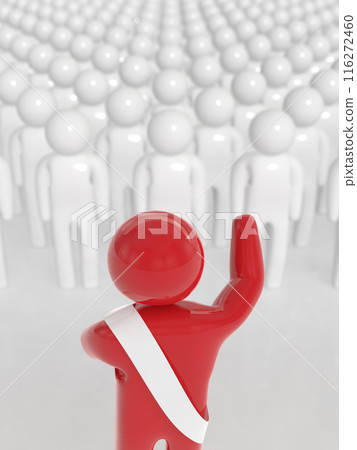 候選人在選舉中向觀眾發表演講，紅色，垂直，3D 插圖 116272460