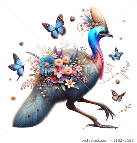 3D cassowary  with flowers  3D cassowary  with flowers  116272528