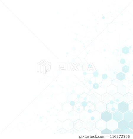 白色背景上的藍色六角形和連接線 116272596