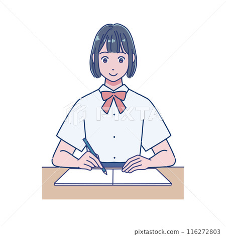 Anime-style female student studying at a desk 116272803