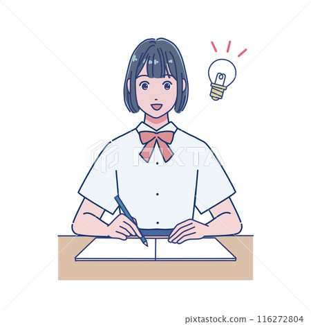 Anime-style female student studying at a desk Anime-style female student studying at a desk 116272804