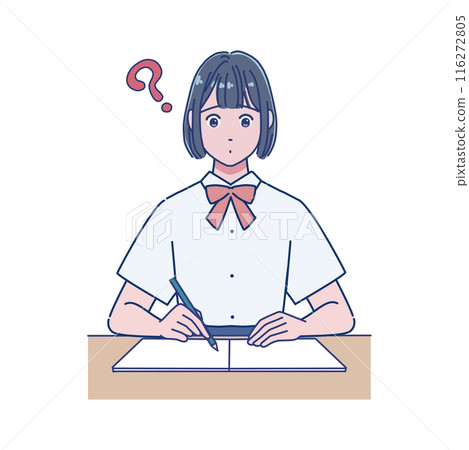 Anime-style female student studying at a desk 116272805