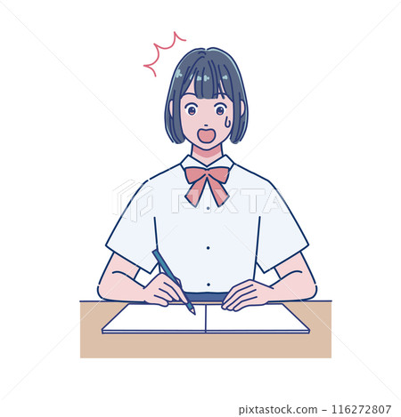 Anime-style female student studying at a desk 116272807