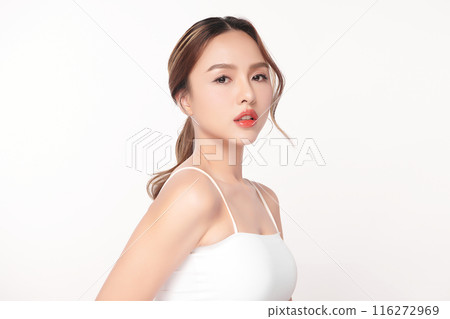 Beautiful young asian woman with clean fresh skin on white background, Face care, Facial treatment, Cosmetology, beauty and spa, Asian women portrait. 116272969