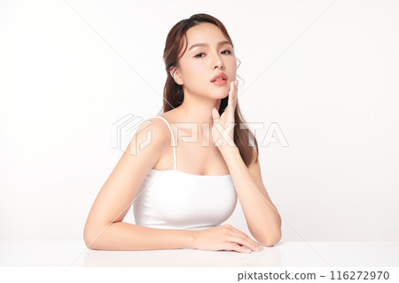 Beautiful young asian woman with clean fresh skin on white background, Face care, Facial treatment, Cosmetology, beauty and spa, Asian women portrait. 116272970