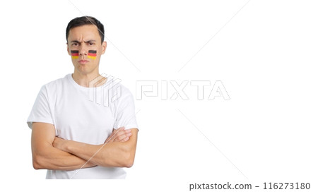 Dignified and serious man with german flag painted on face 116273180