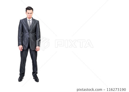 Funny angry businessman in studio. White background. Funny angry businessman in studio. White background. 116273190