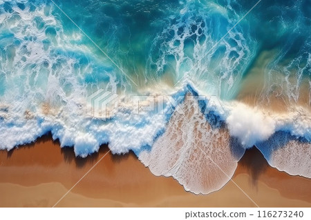 Top view beautiful Waves on the sandy beach as a background Top view beautiful Waves on the sandy beach as a background 116273240