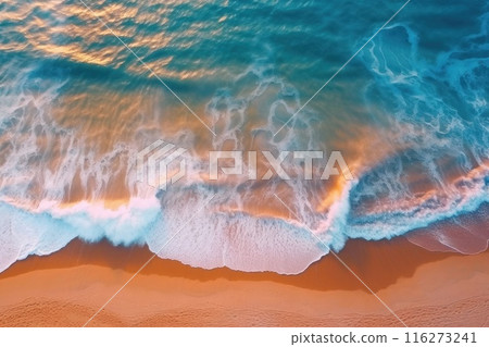 Top view beautiful Waves on the sandy beach as a background Top view beautiful Waves on the sandy beach as a background 116273241