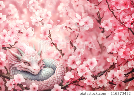 CG素材 龍與櫻花形像素材 116273452