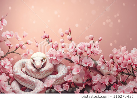 CG material: Image of snakes and cherry blossoms CG material: Image of snakes and cherry blossoms 116273455