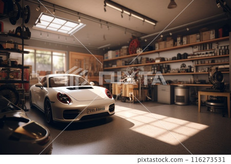 Photo of car garage complete with workshop equipment Photo of car garage complete with workshop equipment 116273531