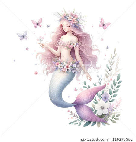 beautiful mermaid with butterfly  116273592