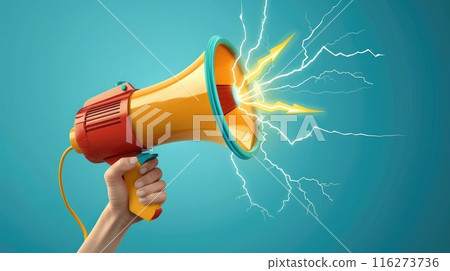 A person is holding a microphone and the image is of a storm 116273736