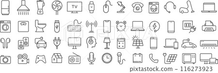 Electricity and home appliances line icon set 116273923