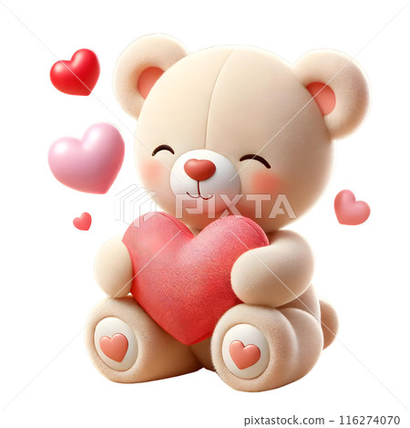 3d teddy bear with hearts  116274070