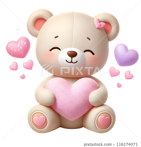 3d teddy bear with hearts  116274071