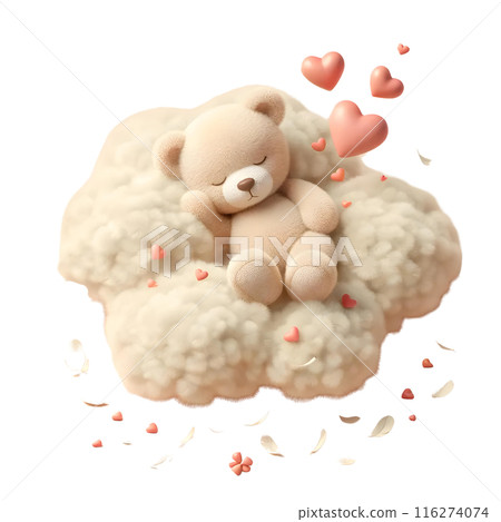 3d teddy bear sleeping on the cloud  116274074