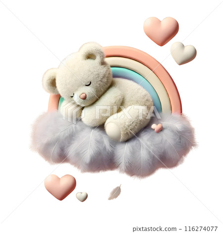 3d teddy bear sleeping on the cloud  116274077