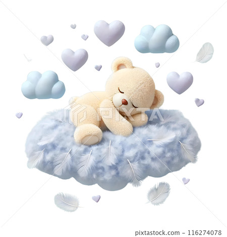 3d teddy bear sleeping on the cloud  116274078