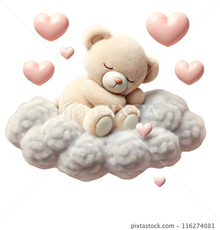 3d teddy bear sleeping on the cloud  116274081
