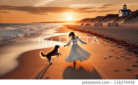 Dancing on the beach at dusk Dancing on the beach at dusk 116274416