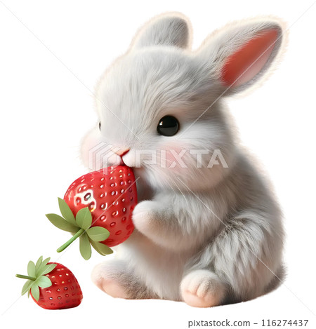 rabbit and strawberries isolated on white - Stock Illustration