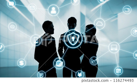 Multinational group talking in the office and security image 116274493