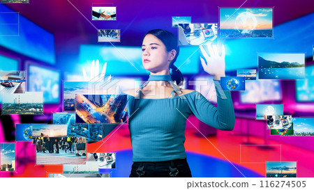 Woman operating the hologram screen 116274505