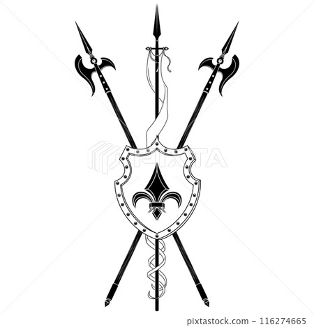 Medieval Coat of Arms with Halberd 116274665