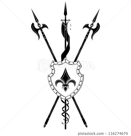 Medieval Coat of Arms with Halberd 116274670