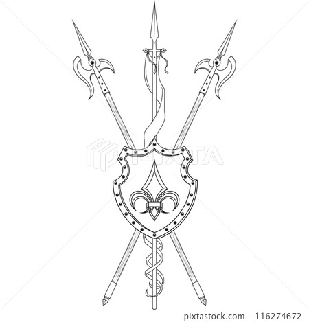 Medieval Coat of Arms with Halberd Medieval Coat of Arms with Halberd 116274672