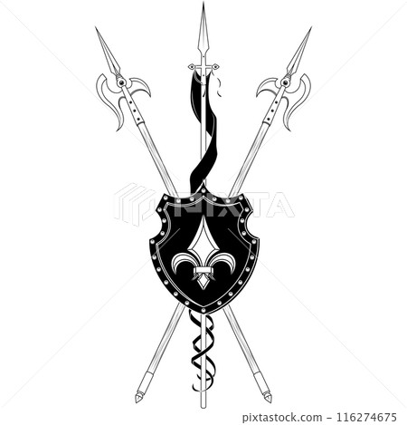 Medieval Coat of Arms with Halberd Medieval Coat of Arms with Halberd 116274675