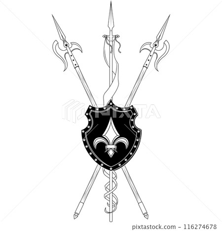 Medieval Coat of Arms with Halberd Medieval Coat of Arms with Halberd 116274678