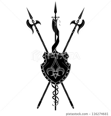 Medieval Coat of Arms with Halberd Medieval Coat of Arms with Halberd 116274681