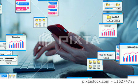 使用智能手機和數據圖像的女性 116274752