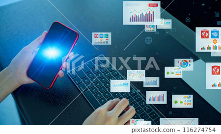 使用計算機和智能手機的婦女和統計數據電子文件 使用計算機和智能手機的婦女和統計數據電子文件 116274754