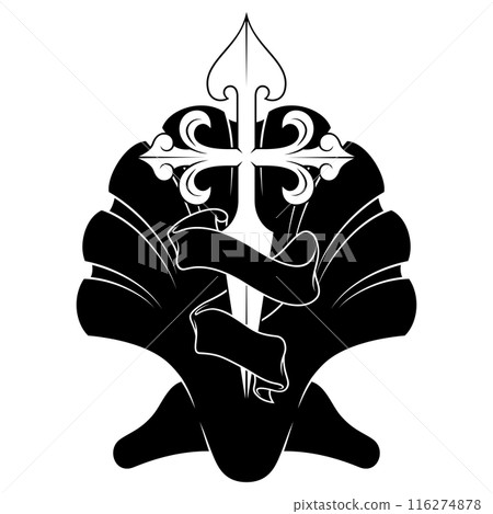 Cross of the apostle Santiago with ribbon 116274878