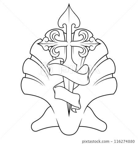 Cross of the apostle Santiago with ribbon 116274880